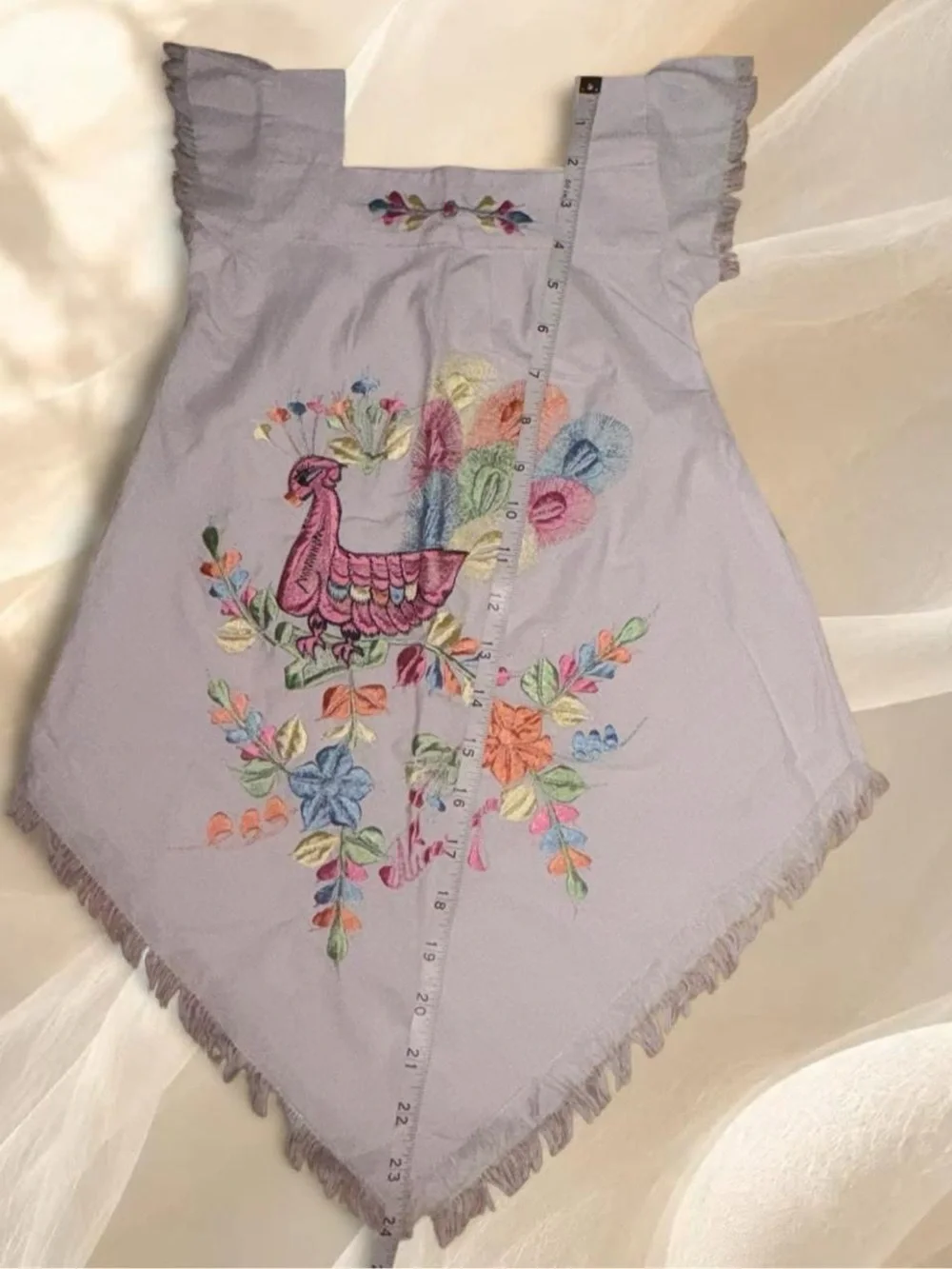 Artisanal Nicaragua Traditional White Handkerchief Fringe Dress 2T 3T